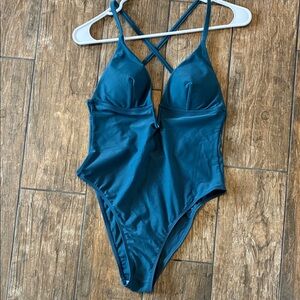 Cupshe Teal One-Piece Swimsuit with Cross Back Straps